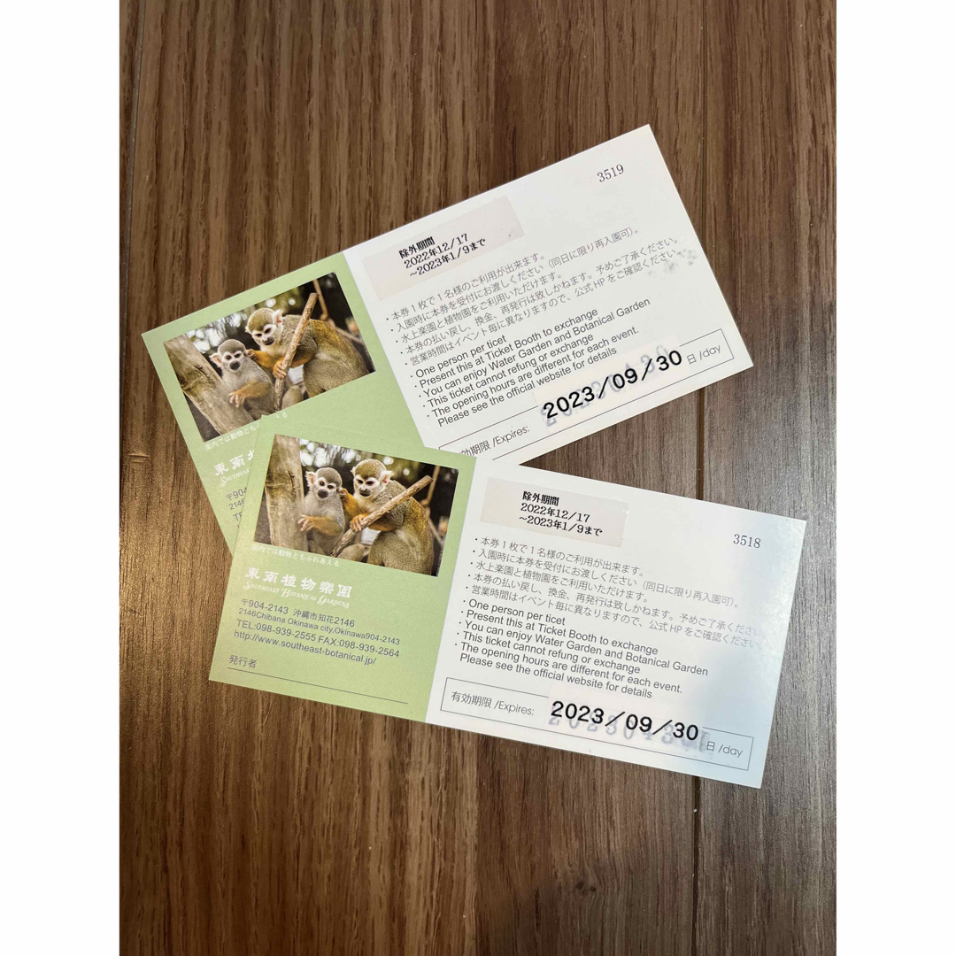 沖縄 東南植物楽園 入園ご招待券　2枚セット チケットの施設利用券(遊園地/テーマパーク)の商品写真