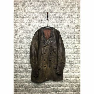 ミリタリー(MILITARY)の1940s Sweadish Vintage ダブルプレスト レザー ゴートスキ(レザージャケット)