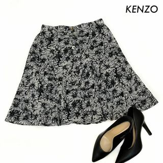 ケンゾー(KENZO)のKENZO ケンゾー★花柄 ミニスカート ひざ上丈 モノクロ センター開き(ミニスカート)