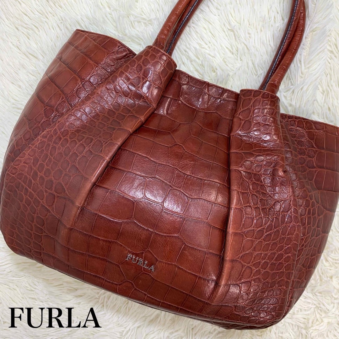 FURLA】フルラ トートバッグ 肩かけバッグ ハンドバッグクロコ型押し