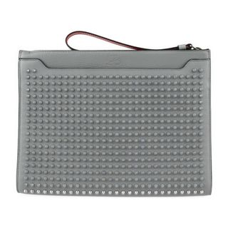 クリスチャンルブタン(Christian Louboutin)のChristian Louboutin クリスチャンルブタン  SKYPOUCH スカイポーチ セカンドバッグ 3205225   カーフレザー グレー シルバー金具  リストレット クラッチバッグ スパイクスタッズ 【本物保証】(セカンドバッグ/クラッチバッグ)