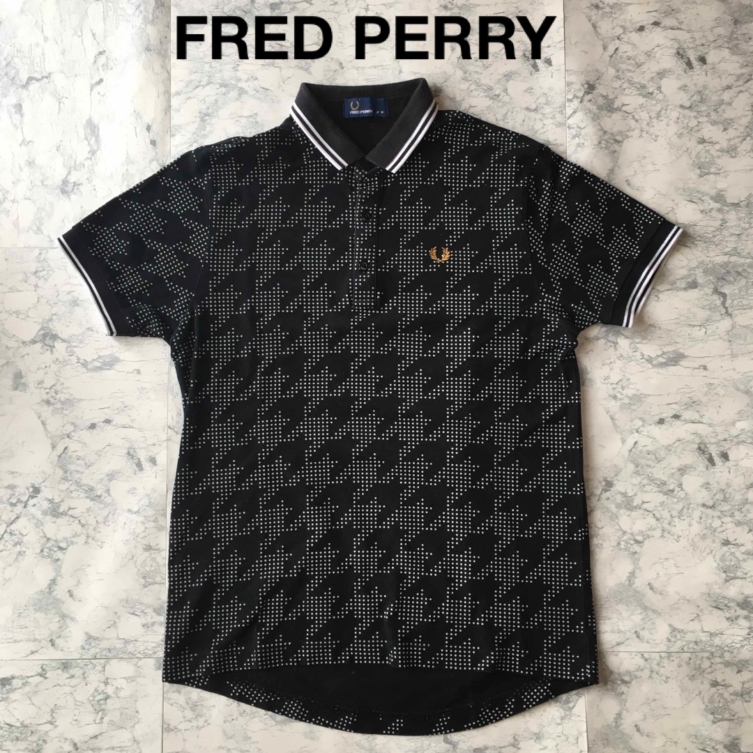 FRED PERRY フレッドペリー　金刺繍ロゴ　総柄　千鳥格子　ポロシャツ