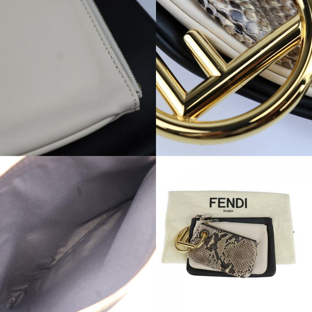 FENDI(フェンディ)のFENDI フェンディ  トリプレット セカンドバッグ 8BS001 レザー パイソン  黒×アイボリー×ブラウン系 ゴールド金具  ポーチ クラッチバッグ 【本物保証】 レディースのバッグ(クラッチバッグ)の商品写真