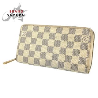 ルイヴィトン(LOUIS VUITTON)のLOUIS VUITTON ルイヴィトン ダミエ アズール ジッピーウォレット ホワイト 白 グレー ゴールド金具 PVC /レザー N60019 長財布 ラウンドファスナー ラウンドジップ レディース 402912 【中古】(財布)