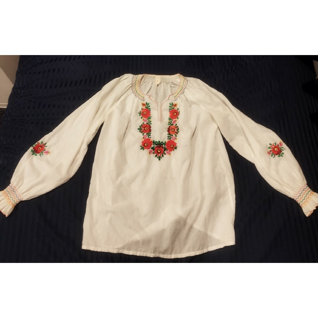 白 フォークロア チロリアン刺繍ブラウス M ヨーロッパ ユーロ古着