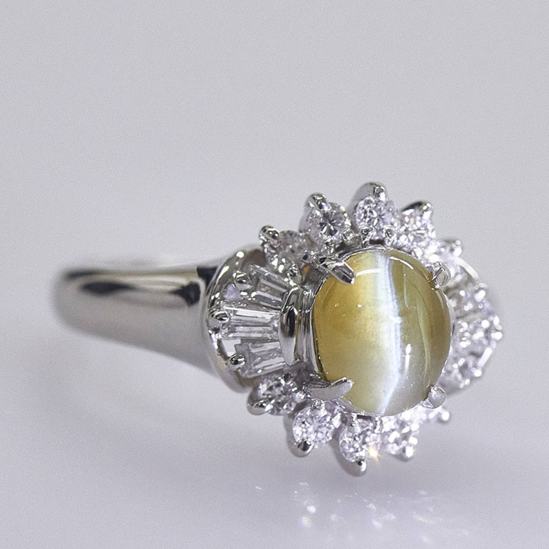 美品 Pt900 プラチナ リング 指輪 キャッツアイ 1.39ct ダイヤ 0.35ct 【1-0108240】 5