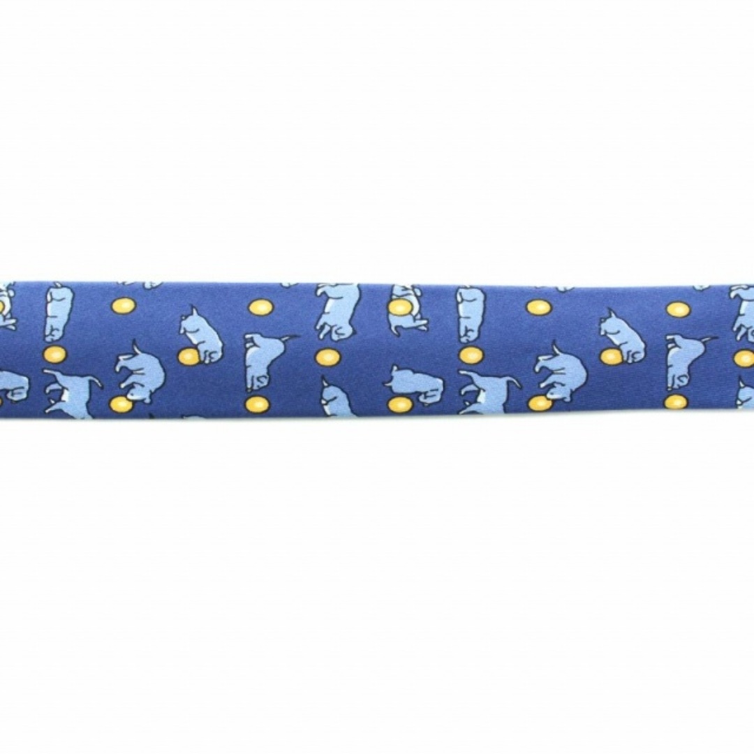 エルメス HERMES ネクタイ レギュラータイ 総柄 犬柄 絹 青 水色 黄 エルメス HERMES ネクタイ レギュラータイ 総柄 犬柄 絹 青 水色 黄