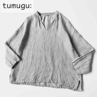 ツムグ(tumugu)のtumugu リネンストライプスキッパーブラウス F プルオーバーシャツ(シャツ/ブラウス(長袖/七分))