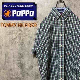 トミーヒルフィガー(TOMMY HILFIGER)のトミーヒルフィガー☆オールド刺繍ロゴ半袖シアサッカーチェックシャツ 90s(シャツ)