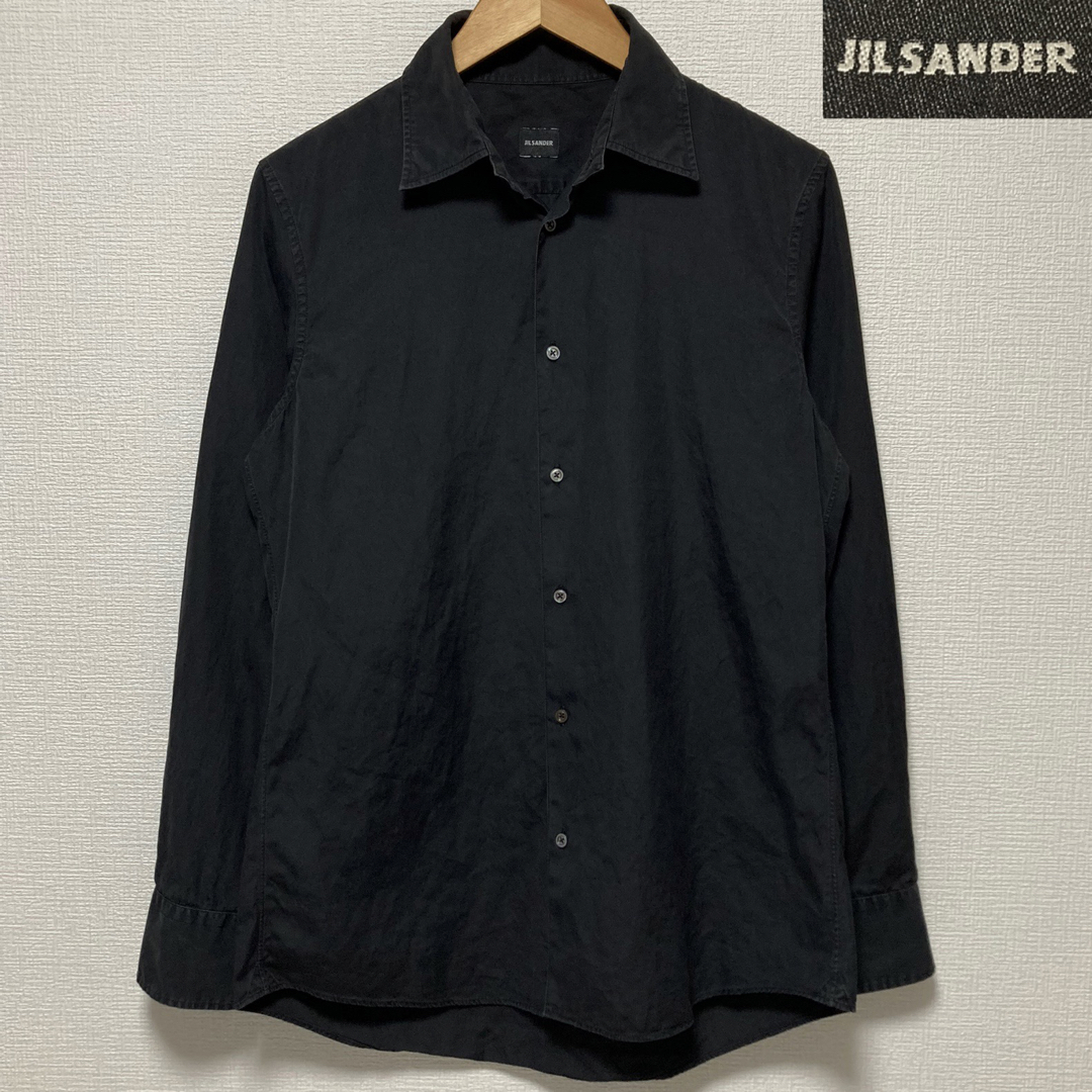 JIL SANDER ジルサンダー ギャバジンシャツ 黒 イタリア製 長袖 綿メンズ