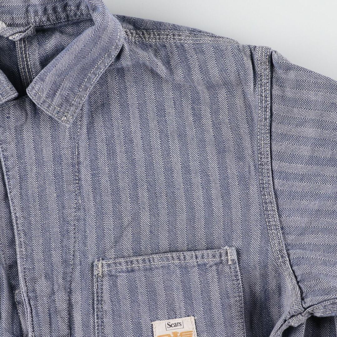 古着 60~70年代 シアーズ Sears HBT ヘリンボーンツイル ストライプ柄 長袖 オールインワン つなぎ メンズL ヴィンテージ /eaa341930