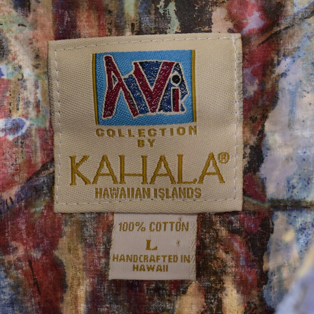KAHALA 総柄 プルオーバー ボタンダウン ハワイアンアロハシャツ ハワイ製 メンズL /eaa350530