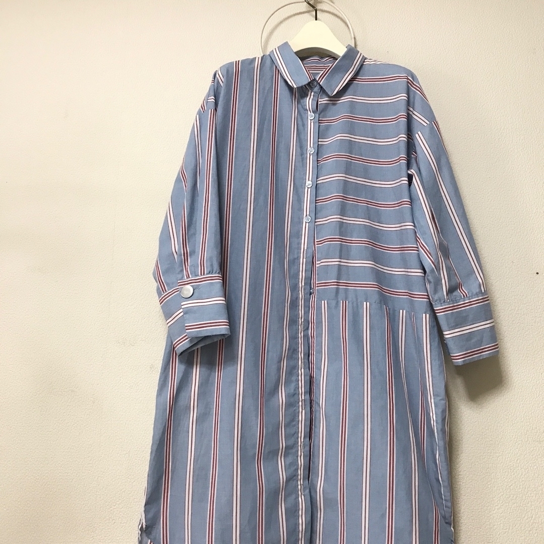 ２点おまとめ＊7分袖　シャツワンピ　長め丈　／夏柄パンツ レディースのトップス(シャツ/ブラウス(長袖/七分))の商品写真