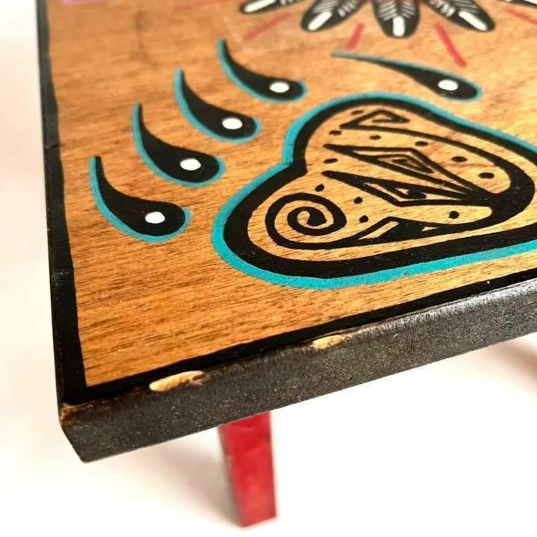 ホピ族 Ryan Yaiva作 ミニ ラウンドテーブル 木製机 インディアン
