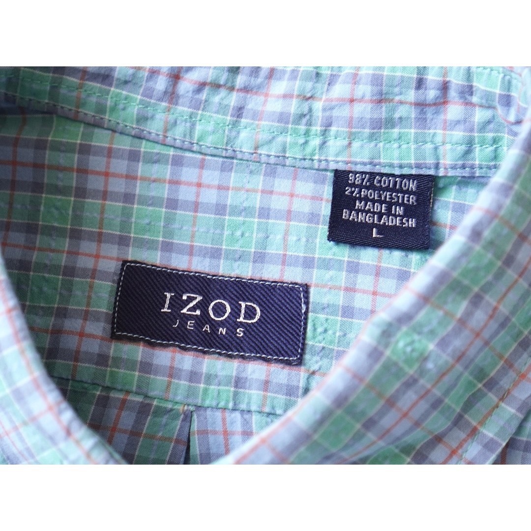 Santa Monica(サンタモニカ)の90s 古着 IZOD シアサッカー 半袖 チェックシャツ BDシャツ メンズのトップス(シャツ)の商品写真