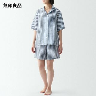 ムジルシリョウヒン(MUJI (無印良品))の無印良品 天然素材の接触冷感 リヨセル麻半袖パジャマ／ネイビーストライプ／XL(パジャマ)