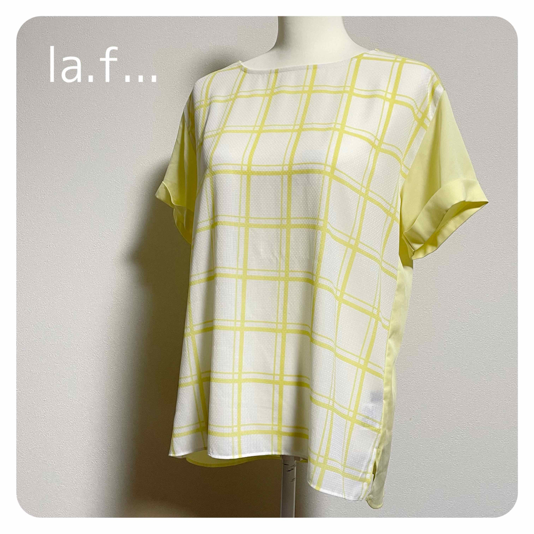 la.f...(ラエフ)の【美品】la.f… ラエフ レモンイエロー チェック Tシャツ レディースのトップス(シャツ/ブラウス(半袖/袖なし))の商品写真