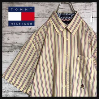 トミーヒルフィガー(TOMMY HILFIGER)の【人気Ｌサイズ】トミーヒルフィガー　刺繍入り半袖ストライプシャツ　E280(シャツ)