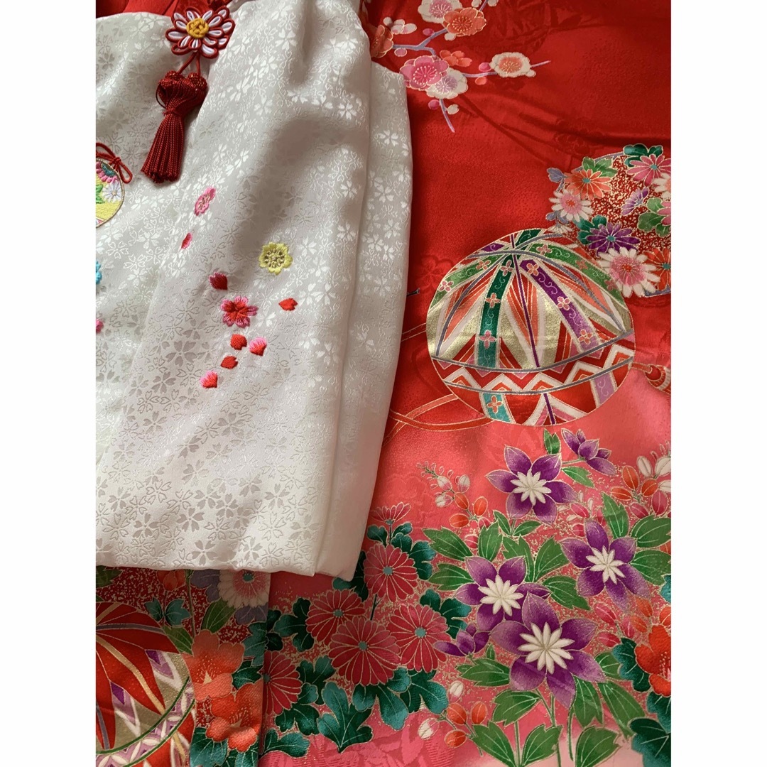 七五三に 三歳 正絹赤色に四季花づくし 着物、被布セット | www 