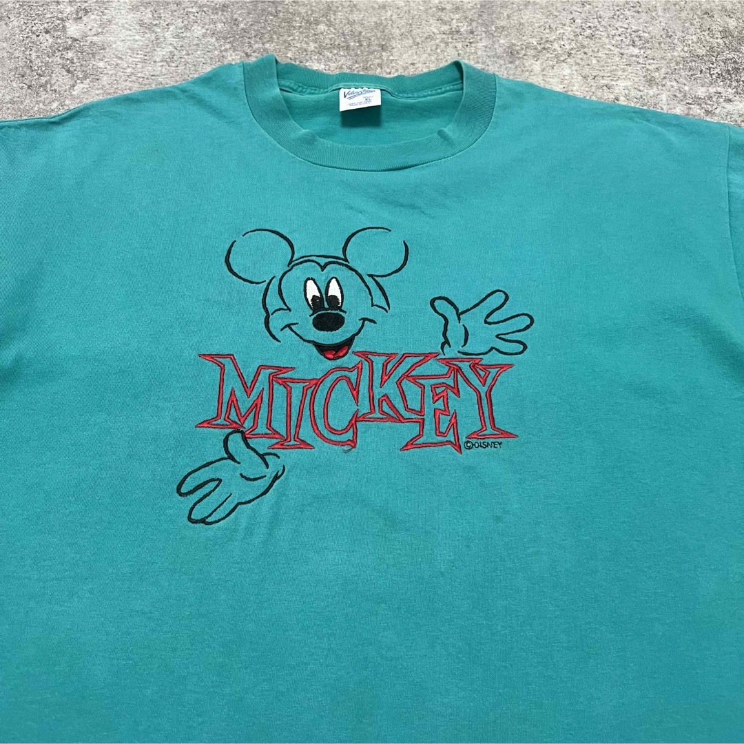 Disney(ディズニー)のディズニー☆USA製ベルバシーンレトロミッキーキャラ刺繍ロゴTシャツ 90s メンズのトップス(シャツ)の商品写真