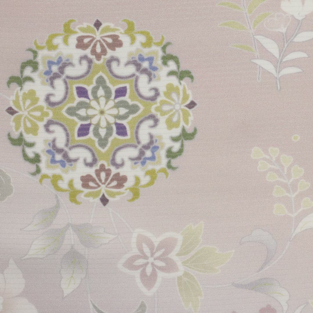 長尺□新品『絽』訪問着□夏着物◇宝相華花唐草模様□淡黄色◇正絹