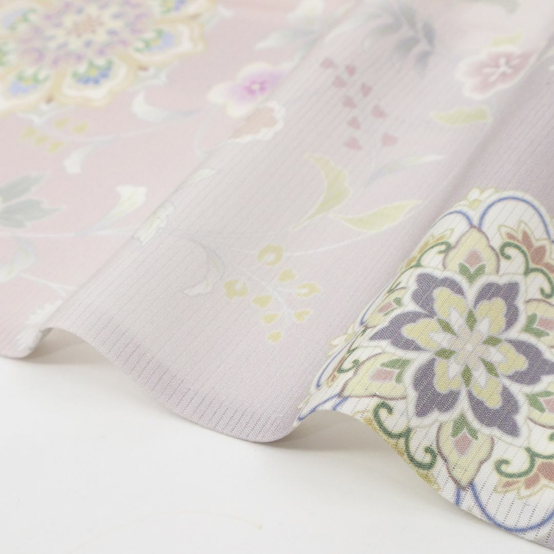 長尺□新品『絽』訪問着□夏着物◇宝相華花唐草模様□淡黄色◇正絹