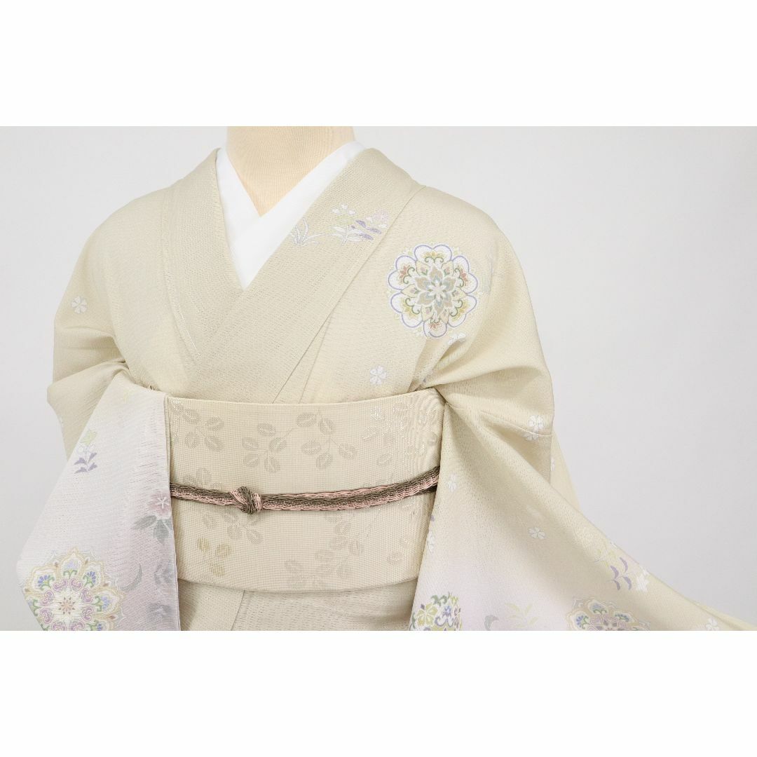 長尺□新品『絽』訪問着□夏着物◇宝相華花唐草模様□淡黄色◇正絹