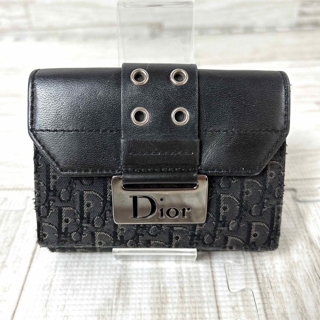 クリスチャンディオール Dior  三つ折り財布 トロッター レザー ブラック