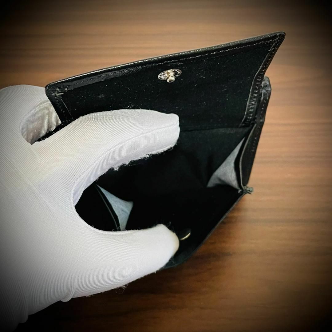 シャイニング クロコダイル メンズ財布 二つ折り 財布 ネイビー 証明証付 7