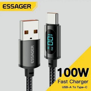 ESSAGER USB Type-Cケーブル 2m 出力表示 100w 7A(バッテリー/充電器)