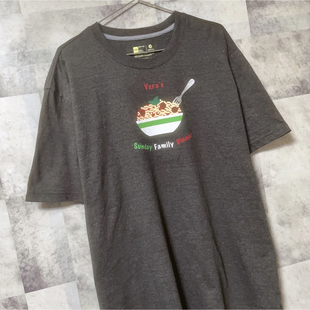 Tシャツ　XXLサイズ　グレー　プリント　パスタ　USA古着　XERSION メンズのトップス(Tシャツ/カットソー(半袖/袖なし))の商品写真