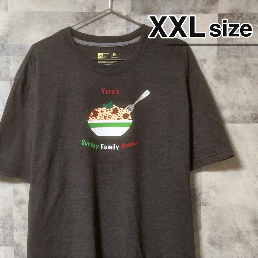 Tシャツ　XXLサイズ　グレー　プリント　パスタ　USA古着　XERSION メンズのトップス(Tシャツ/カットソー(半袖/袖なし))の商品写真