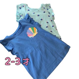 ネクスト(NEXT)の●未使用●2-3才　ブルー　フィッシュ柄　フリル袖　タンクトップ　セット(Tシャツ/カットソー)