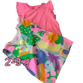 ネクスト(NEXT)の●未使用●2-3才　ピンク　シェル柄　フリル袖　タンクトップ　セット(Tシャツ/カットソー)