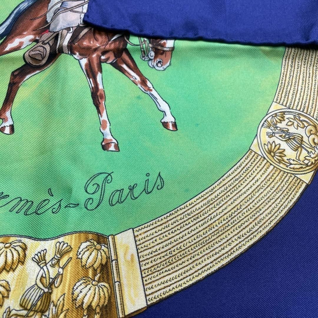 Hermes - HERMES 大判スカーフ シルク100% 馬 ホース ブルー