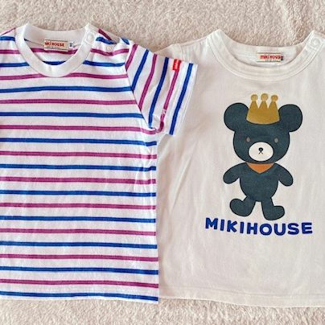 〇 ミキハウス 半袖Tシャツ 2枚セット 90 ボーダー&クマプリント | フリマアプリ ラクマ