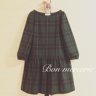 アナトリエ(anatelier)のnari様専用 超美品❤︎Bon mercerie 後ろリボンチェックワンピース(ひざ丈ワンピース)