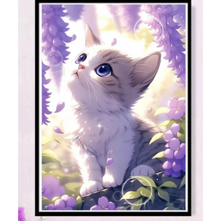 ダイヤモンドアート 猫 ネコ 紫(アート/写真)