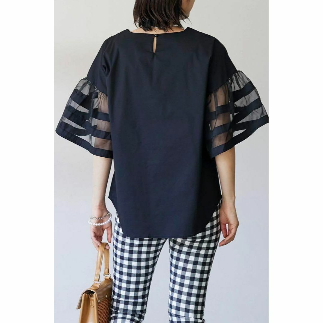 限定価格❣️再入荷❗️オーガンジーラインスリーブトップス ブラック ...
