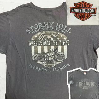 ハーレーダビッドソン(Harley Davidson)のMHC  Tシャツ 古着   グレー ハーレーダビッドソン　バイク　星条旗(Tシャツ/カットソー(半袖/袖なし))