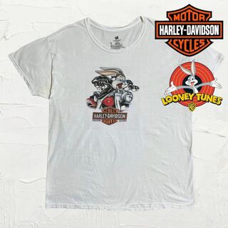 ハーレーダビッドソン(Harley Davidson)のMQB  Tシャツ 白 ルーニーチューンズ　ハーレーダビッドソン　バイク(Tシャツ/カットソー(半袖/袖なし))