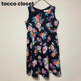 トッコクローゼット(TOCCO closet)のc31 tocco closet ネイビー 総柄 ノースリーブワンピース 膝上(ひざ丈ワンピース)