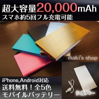 最安値！大容量 20000mAh モバイルバッテリー 薄型 軽量(バッテリー/充電器)