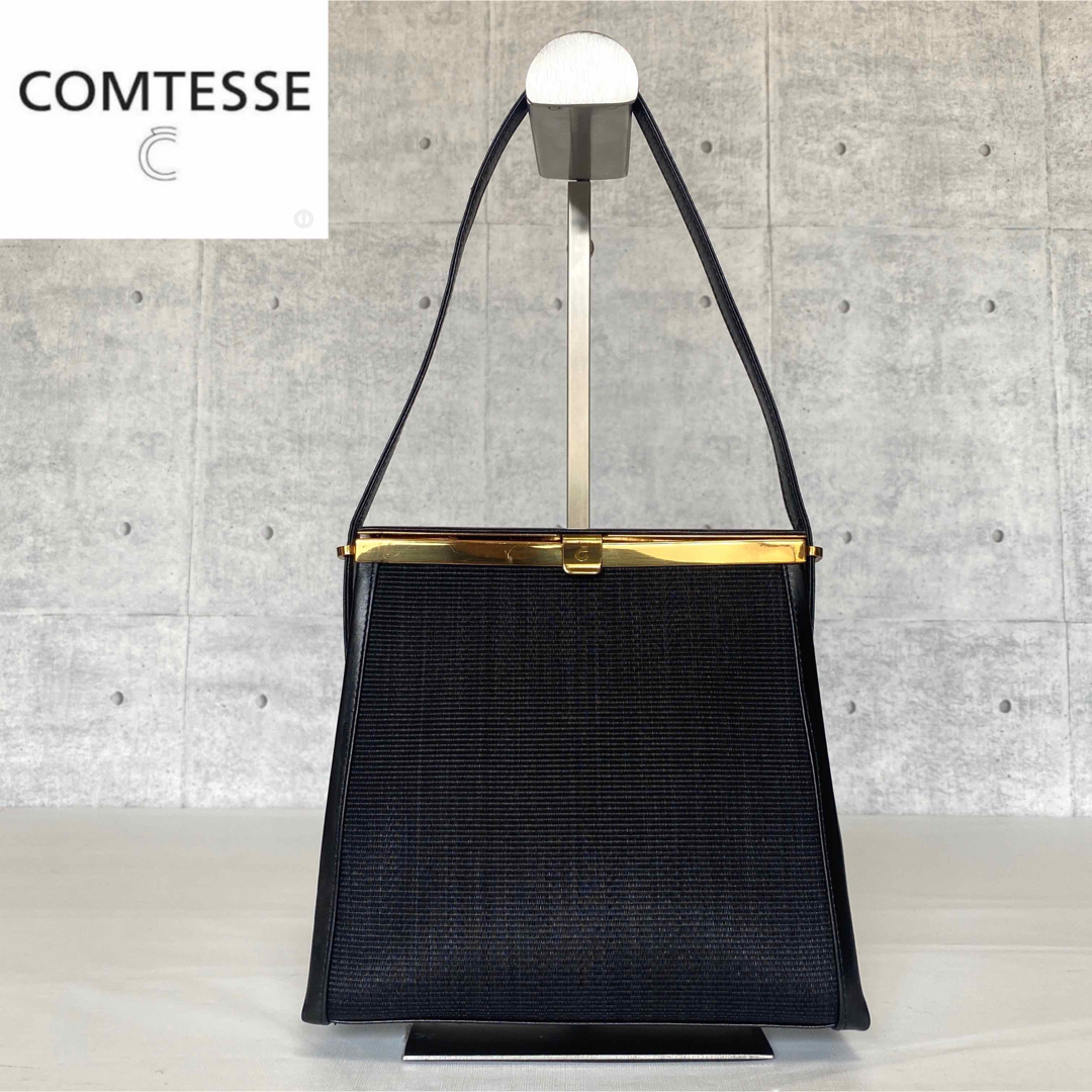 極美品】COMTESSE ホースヘア ゴールド金具 がま口 ミニハンドバッグ