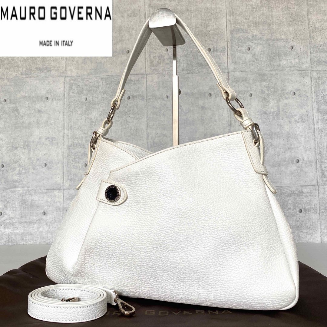 【極美品】MAURO GOVERNA ホワイト 2WAYワンショルダーバッグ