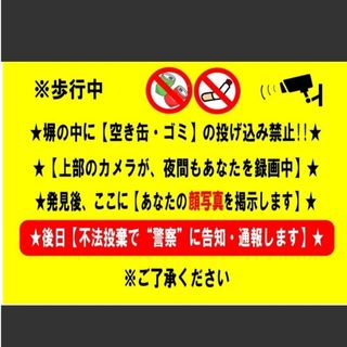 294迷惑対策プラカード『歩行中塀の中に空き缶ゴミの投げ込み禁止上部のカメラが』(その他)