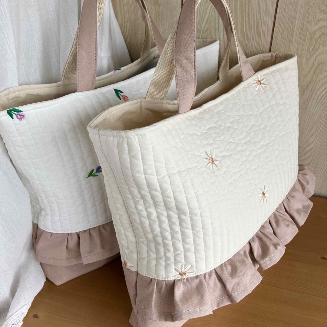 ヌビ マーガレット刺繍 レッスンバッグ シューズケース 体操服袋- ヌビ マーガレット刺繍 レッスンバッグ シューズケース 体操服袋-