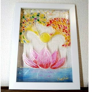 風水開運絵画＊陽光 幸迎蓮～夫婦鳳凰～豊かさ 金運出会い 健康 子宝