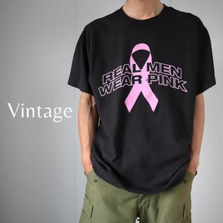 アートヴィンテージ(ART VINTAGE)の【DELTA】ピンクリボン プリント ヘビーウェイト ルーズ Tシャツ 黒 XL(Tシャツ/カットソー(半袖/袖なし))