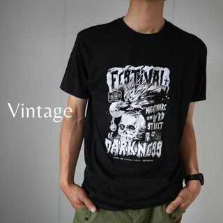 アートヴィンテージ(ART VINTAGE)の【vintage】髑髏 ファンキー プリント ルーズ 黒 Tシャツ モノトーン(Tシャツ/カットソー(半袖/袖なし))